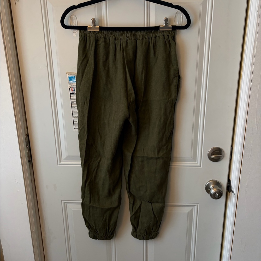 Zara Olive Green Linen Blend Joggers - Picture 2 of 4